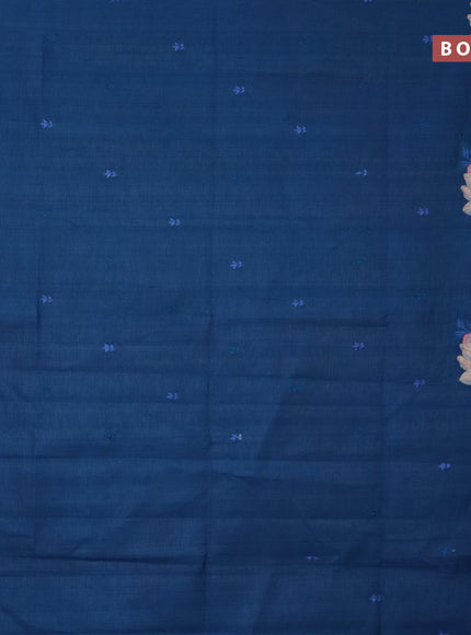 Semi raw silk saree peacock blue with embroidery work buttas and floral design embroidery work butta border