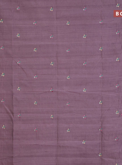 Semi raw silk saree rosy brown with embroidery work buttas and floral design embroidery work border