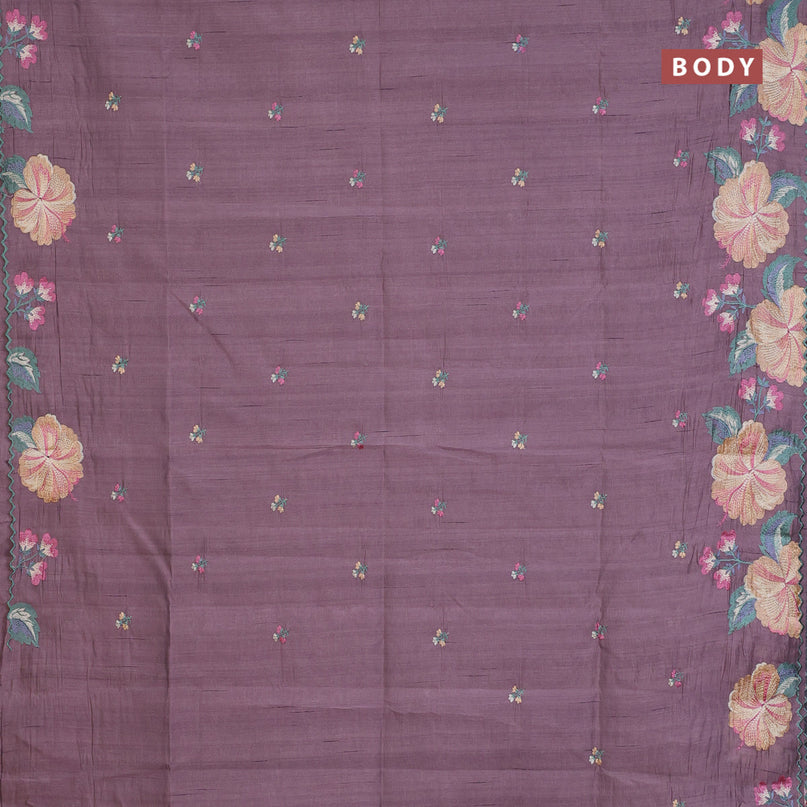 Semi raw silk saree rosy brown with embroidery work buttas and floral design embroidery work border