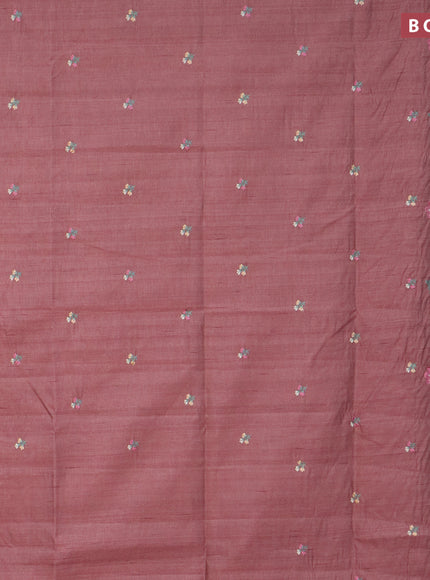 Semi raw silk saree pastel brown with embroidery work buttas and floral design embroidery work border