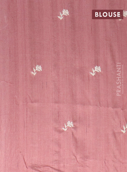 Semi raw silk saree pastel brown with embroidery work buttas and floral design embroidery work border