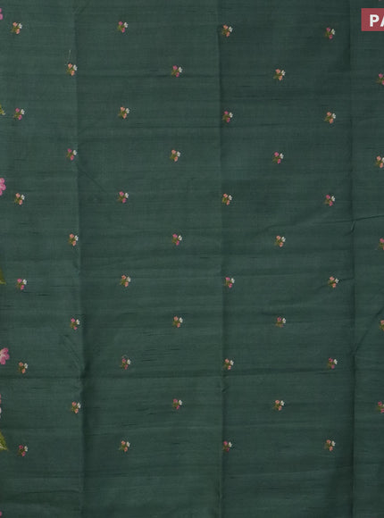 Semi raw silk saree pastel green shade with embroidery work buttas and floral design embroidery work border