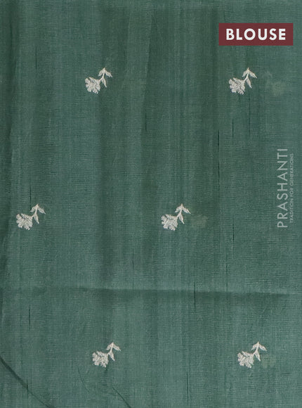 Semi raw silk saree pastel green shade with embroidery work buttas and floral design embroidery work border