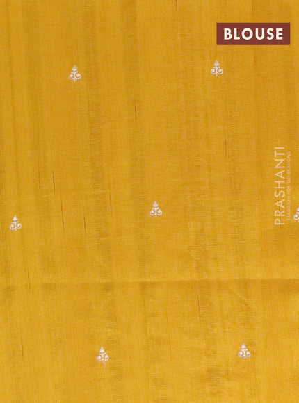 Semi raw silk saree mustard yellow with embroidery work buttas and floral design embroidery work border