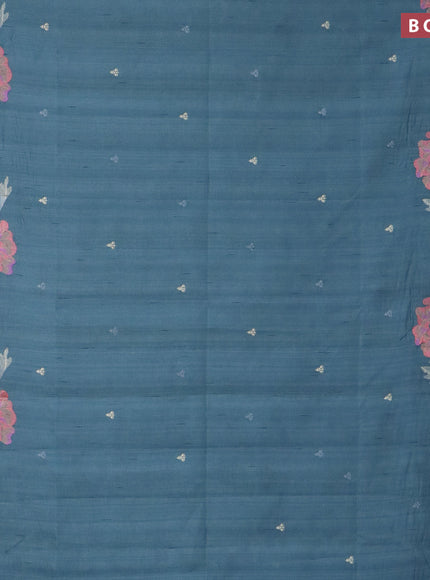 Semi raw silk saree pastel blue shade with embroidery work buttas and floral design embroidery work border