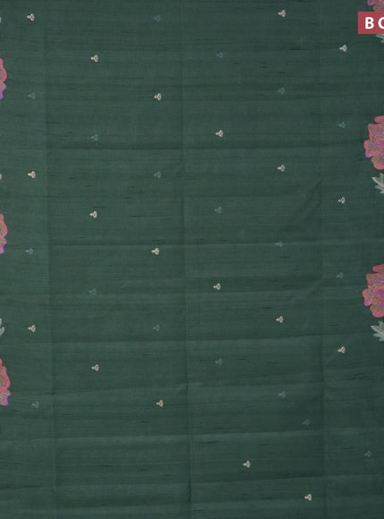 Semi raw silk saree pastel green with embroidery work buttas and floral design embroidery work border