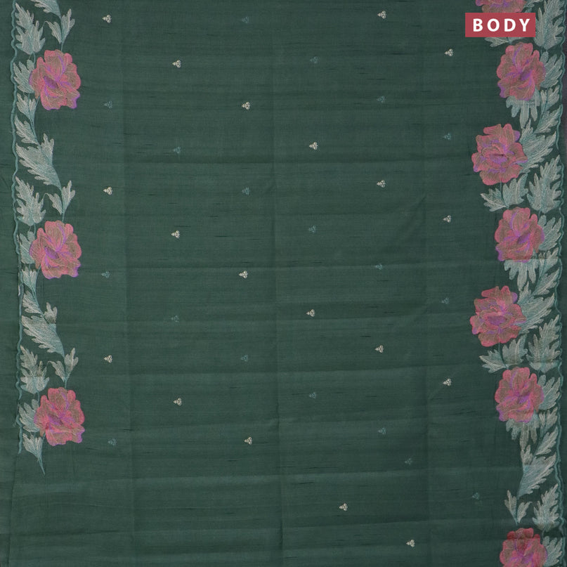 Semi raw silk saree pastel green with embroidery work buttas and floral design embroidery work border