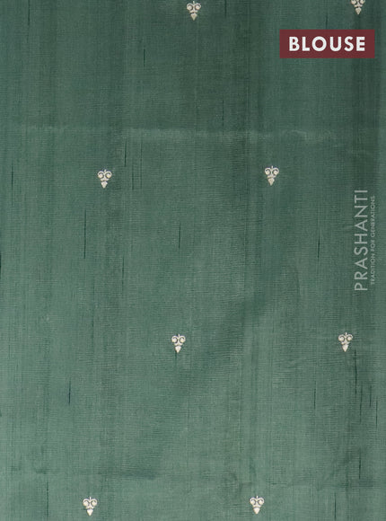 Semi raw silk saree pastel green with embroidery work buttas and floral design embroidery work border