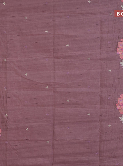 Semi raw silk saree rosy brown with embroidery work buttas and floral design embroidery work border