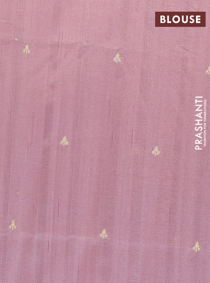 Semi raw silk saree peach pink with embroidery work buttas and floral design embroidery work border