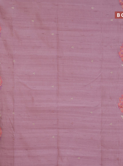 Semi raw silk saree pastel pink shade with embroidery work buttas and floral design embroidery work border