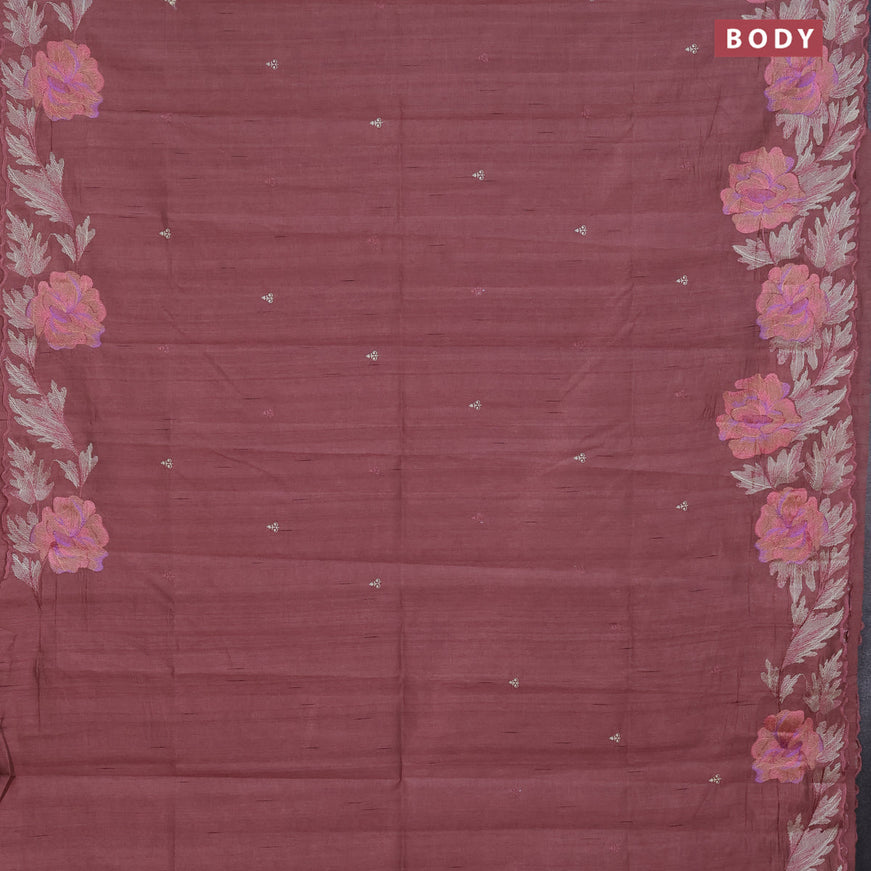 Semi raw silk saree pastel brown shade with embroidery work buttas and floral design embroidery work border