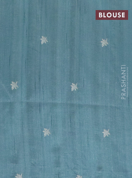 Semi raw silk saree pastel blue shade with embroidery work buttas and floral design embroidery work border