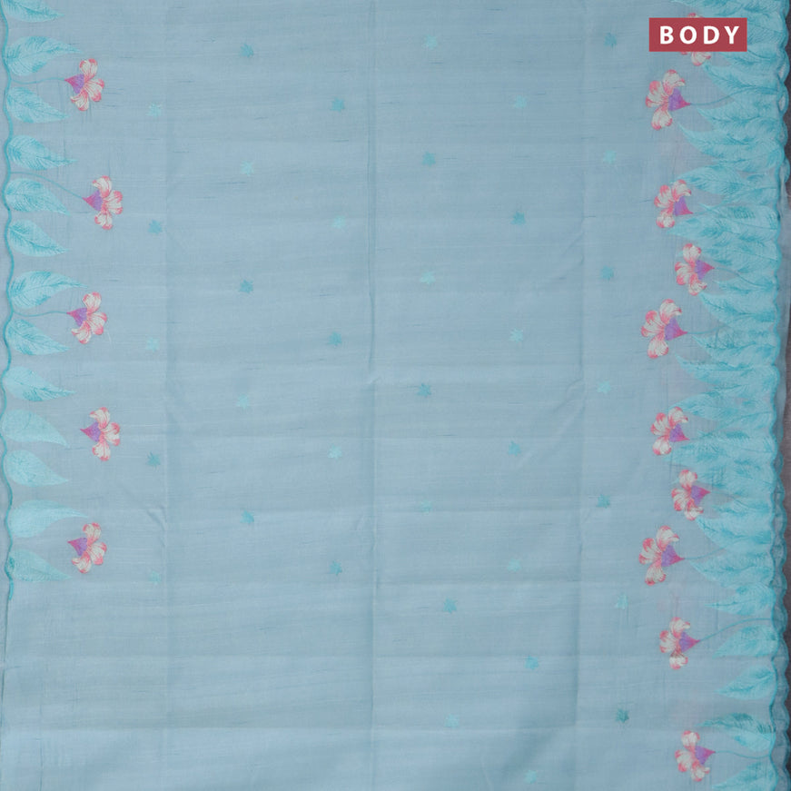 Semi raw silk saree pastel blue shade with embroidery work buttas and floral design embroidery work border