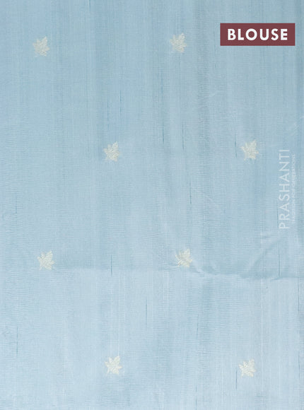 Semi raw silk saree pastel blue shade with embroidery work buttas and floral design embroidery work border