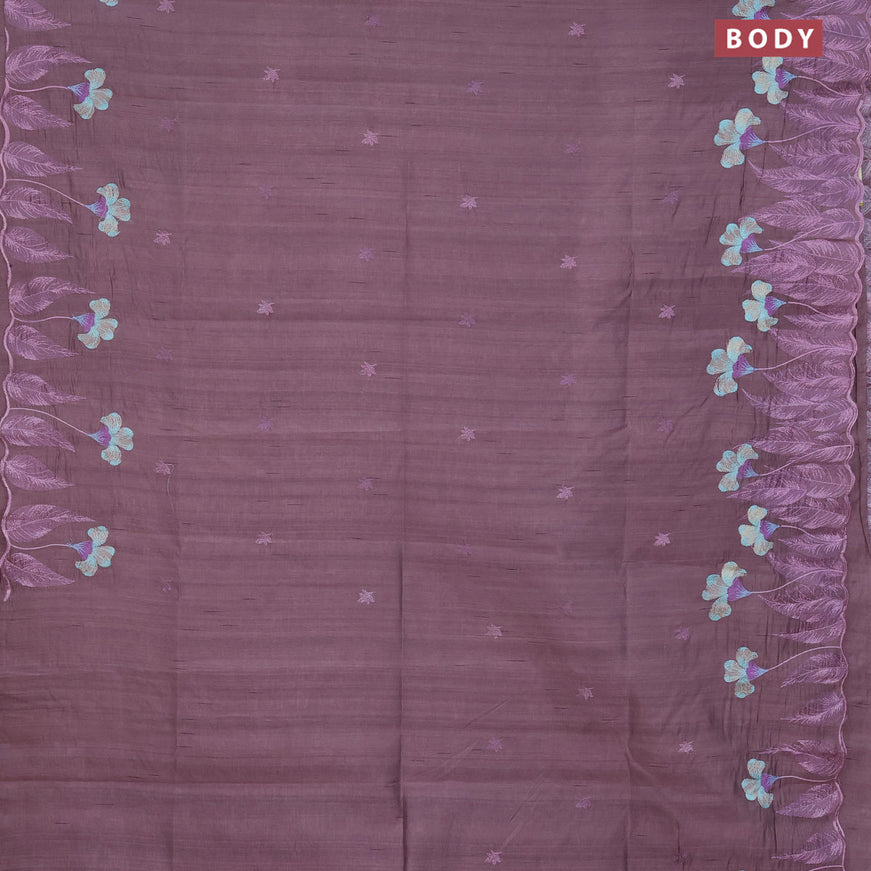 Semi raw silk saree rosy brown with embroidery work buttas and floral design embroidery work border