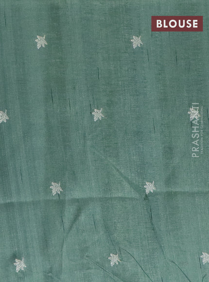 Semi raw silk saree green shade with embroidery work buttas and floral design embroidery work border