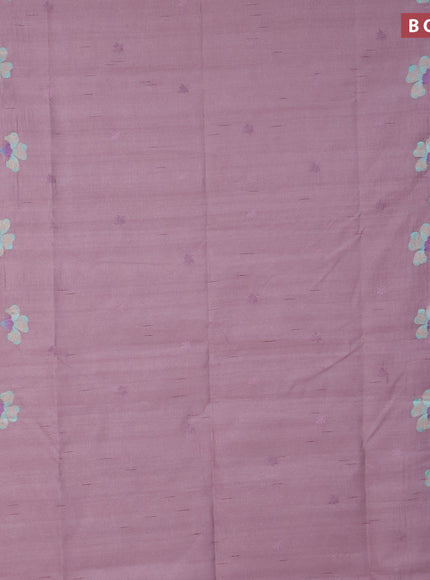 Semi raw silk saree lavender shade with embroidery work buttas and floral design embroidery work border