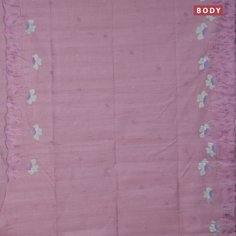 Semi raw silk saree lavender shade with embroidery work buttas and floral design embroidery work border