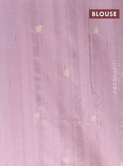 Semi raw silk saree lavender shade with embroidery work buttas and floral design embroidery work border