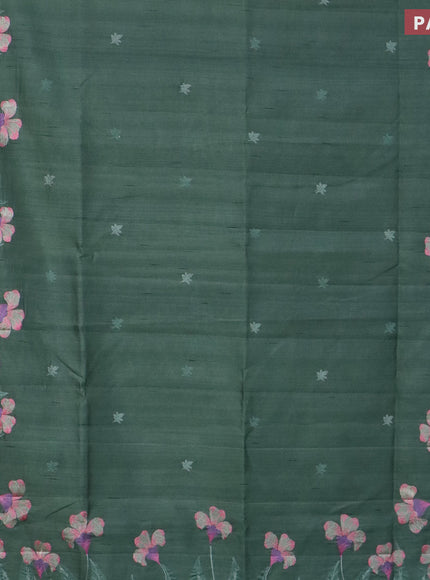 Semi raw silk saree pastel green shade with embroidery work buttas and floral design embroidery work border