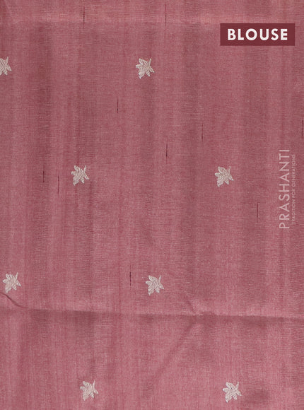 Semi raw silk saree rosy brown with embroidery work buttas and floral design embroidery work border