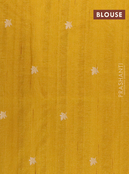 Semi raw silk saree mustard yellow with embroidery work buttas and floral design embroidery work border