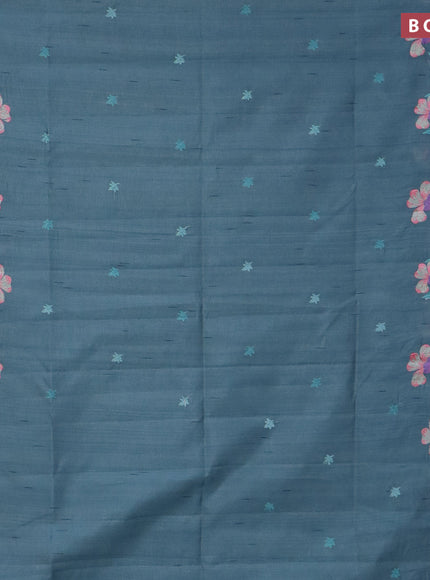 Semi raw silk saree pastel blue shade with embroidery work buttas and floral design embroidery work border