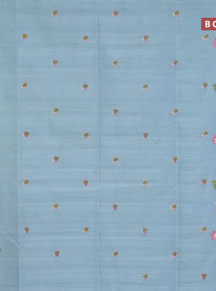 Semi raw silk saree pastel blue with embroidery work buttas and floral design embroidery work border