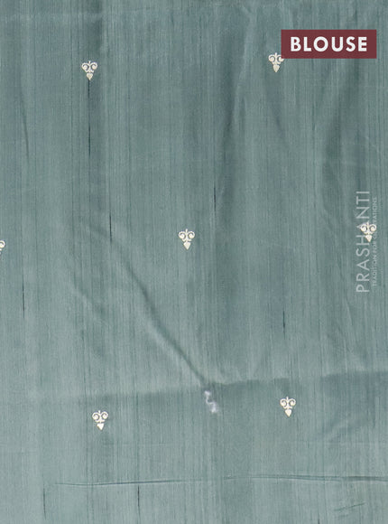 Semi raw silk saree pastel green shade with embroidery work buttas and floral design embroidery work border