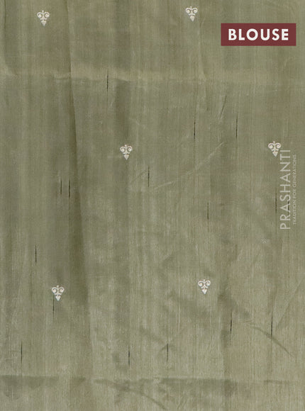 Semi raw silk saree pastel green shade with embroidery work buttas and floral design embroidery work border