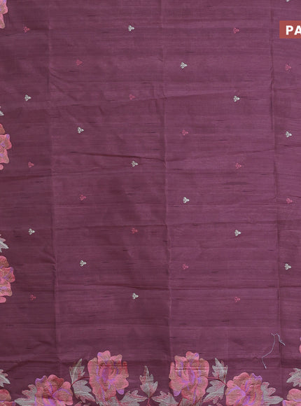 Semi raw silk saree rosey brown with embroidery work buttas and floral design embroidery work border