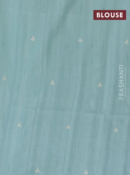 Semi raw silk saree pastel green shade with embroidery work buttas and floral design embroidery work border