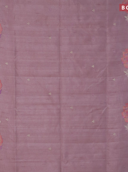 Semi raw silk saree pastel pink shade with embroidery work buttas and floral design embroidery work border