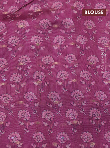 Semi tussar saree cream and dark magenta pink with zari woven buttas & prints and temple deisgn kalamkari printed mirror work border