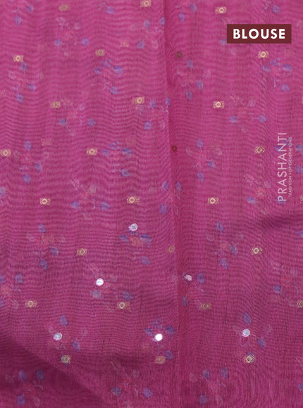 Semi tussar saree pastel pink and magenta pink with zari woven buttas & prints and temple deisgn kalamkari printed mirror work border