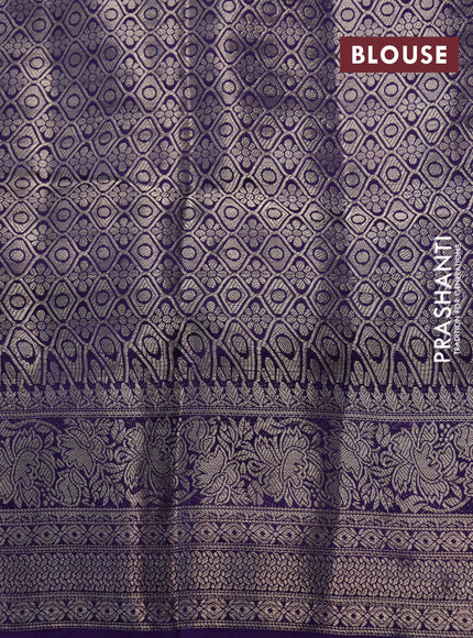 Semi raw silk saree deep violet and yellow with allover zari weaves & floral digital prints and zari woven border