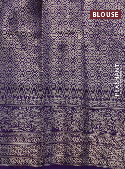 Semi raw silk saree deep violet and teal green with allover zari weaves & kalamkari digital prints and zari woven border