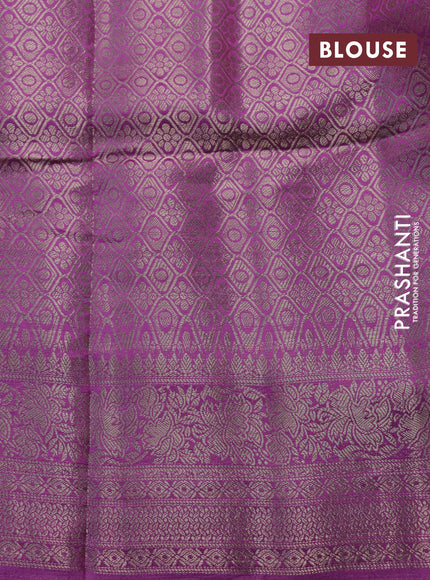 Semi raw silk saree green and pink with allover zari weaves & floral digital prints and zari woven border