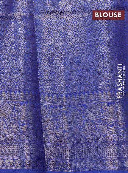 Semi raw silk saree sandal and blue shade with allover zari weaves & floral digital prints and zari woven border