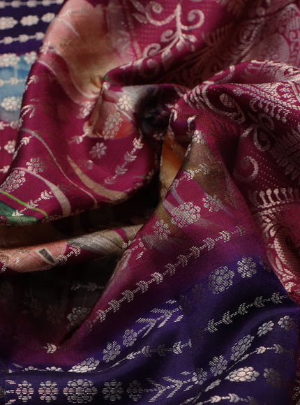 Semi raw silk saree dark magenta and deep violet with allover zari weaves & floral digital prints and zari woven border