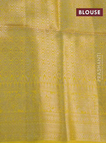 Semi raw silk saree cs blue and yellow with allover zari weaves & kalamkari digital prints and zari woven border