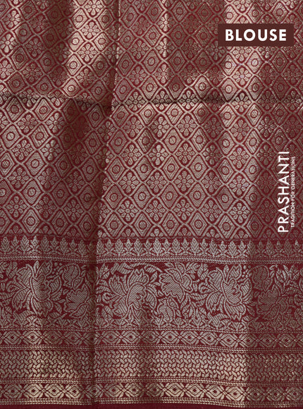 Semi raw silk saree dark pink and light green with allover zari weaves & floral digital prints and zari woven border