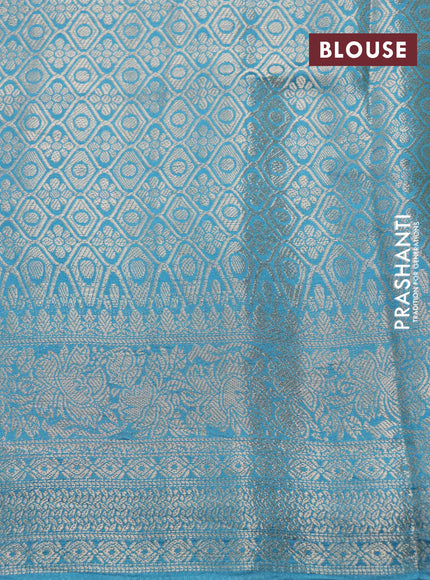 Semi raw silk saree light blue and lime green with allover zari weaves & floral digital prints and zari woven border