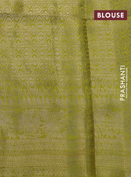 Semi raw silk saree green and lime yellow with allover zari weaves & floral digital prints and zari woven border