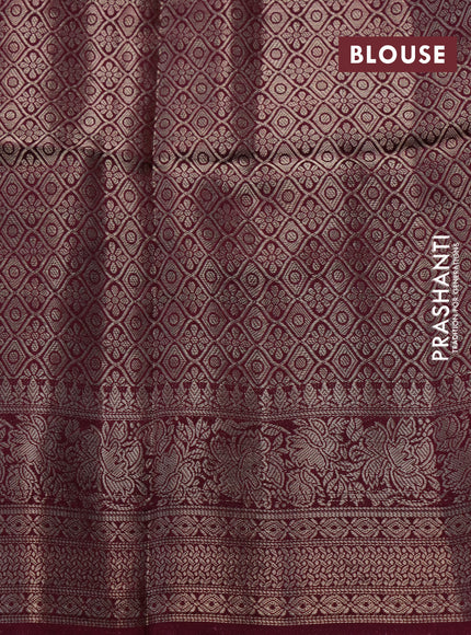 Semi raw silk saree light blue and dark magenta pink with allover zari weaves & floral digital prints and zari woven border