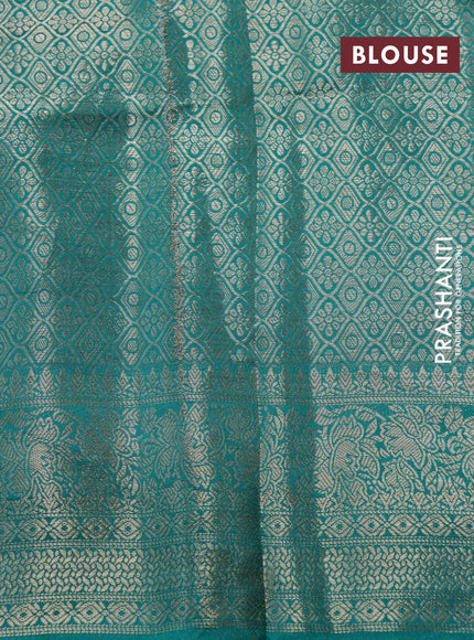 Semi raw silk saree teal green and yellow with allover zari weaves & floral digital prints and zari woven border