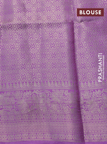 Semi raw silk saree light green and lavender with allover zari weaves & floral digital prints and zari woven border