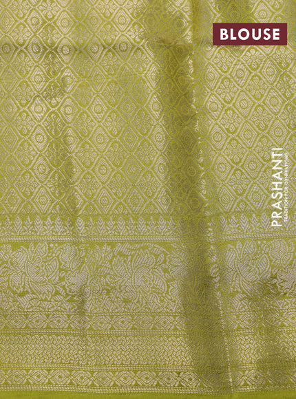 Semi raw silk saree lavender shade and mehendi green with allover zari weaves & kalamkari digital prints and zari woven border