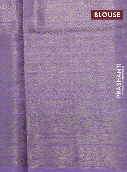 Semi raw silk saree fluorescent green and lavender with allover zari weaves & floral digital prints and zari woven border